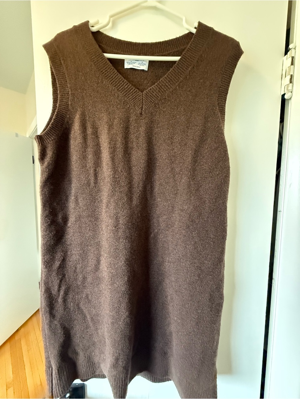 Womens Brown V-Neck Wool Sweater Dress